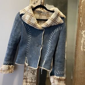 Blue suede and Shearling jacket size 0-2